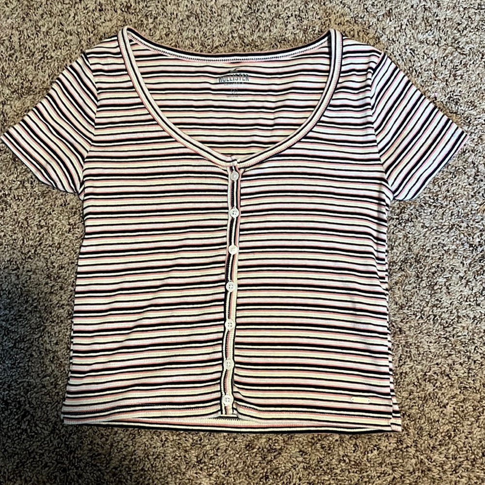 Hollister Striped Button Down Crop Shirt